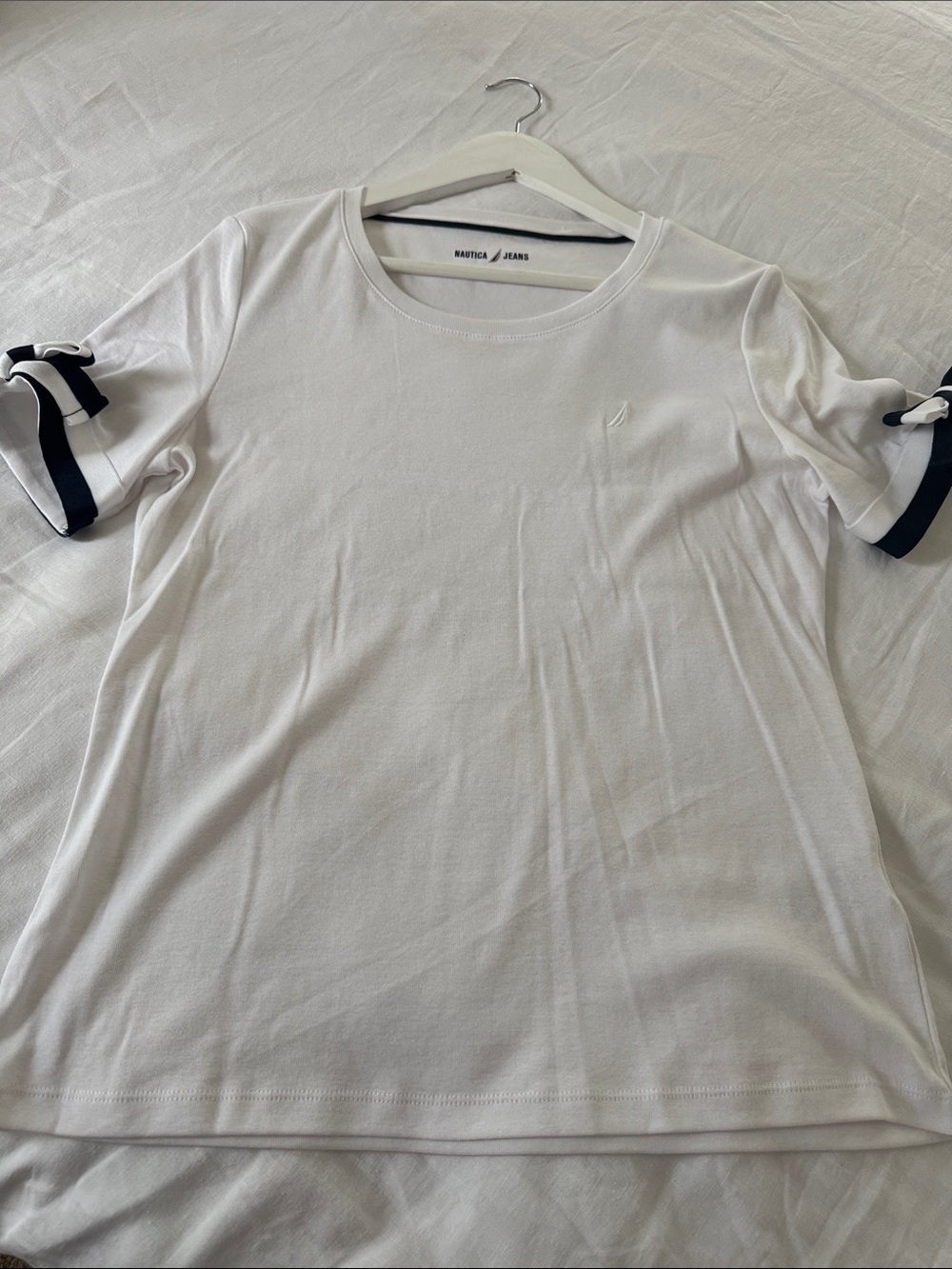 Nautica White Short-Sleeve Tee with Navy Sleeve Trim